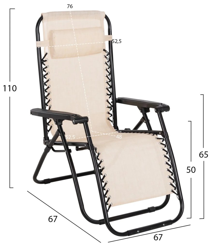 Καρέκλα - Πολυθρόνα RELAX COMPANION C5095.12 Μαύρο Μέταλλο με Μπέζ Textiline 67x145x110Υεκ. 2αδα 67x145x110 εκ.