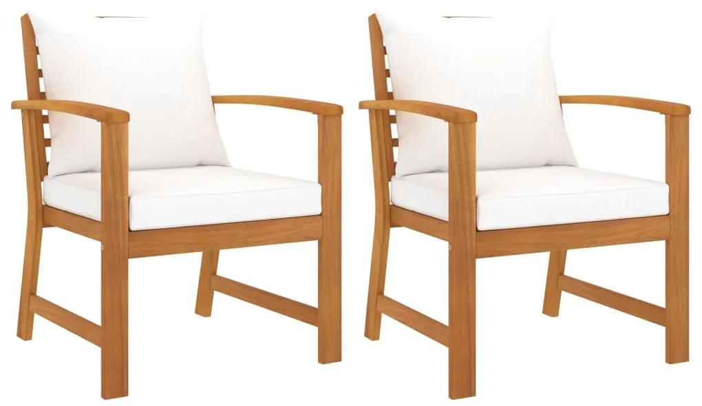 Καρέκλες Κήπου 2 τεμ. από Μασίφ Ξύλο Ακακίας με Κρεμ Μαξιλάρια