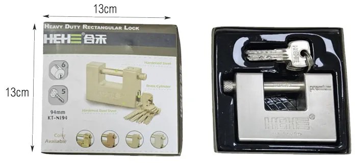 HEHE Λουκέτο με 5 Κλειδιά 94mm - Heavy Duty Rectangular Lock