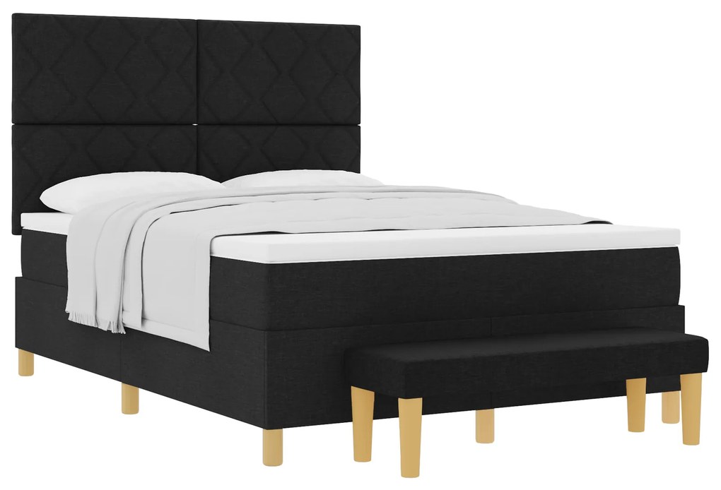 vidaXL Κρεβάτι με Στρώμα και Πάγκο Μαύρο 140x200 cm Ύφασμα