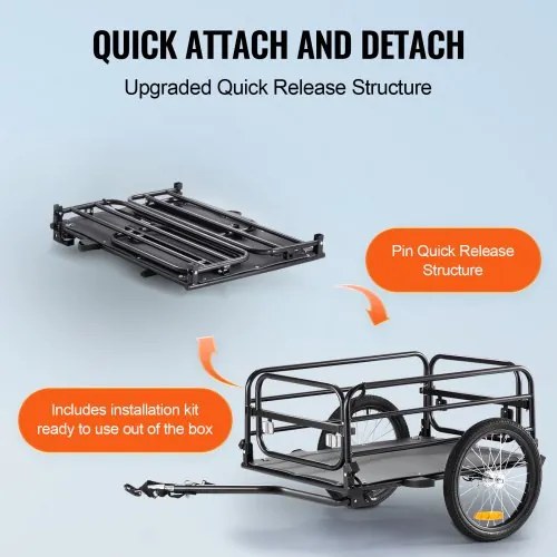 VEVOR Bike Cargo Trailer, 160 lbs Load Capacity, Heavy-Duty Bicycle Wagon Cart, Foldable Compact Storage &amp; Quick Release with Universal Hitch, 16&quot; Wheels, Safe Reflectors, Fits 22&quot;-28&quot; Bike Wheels