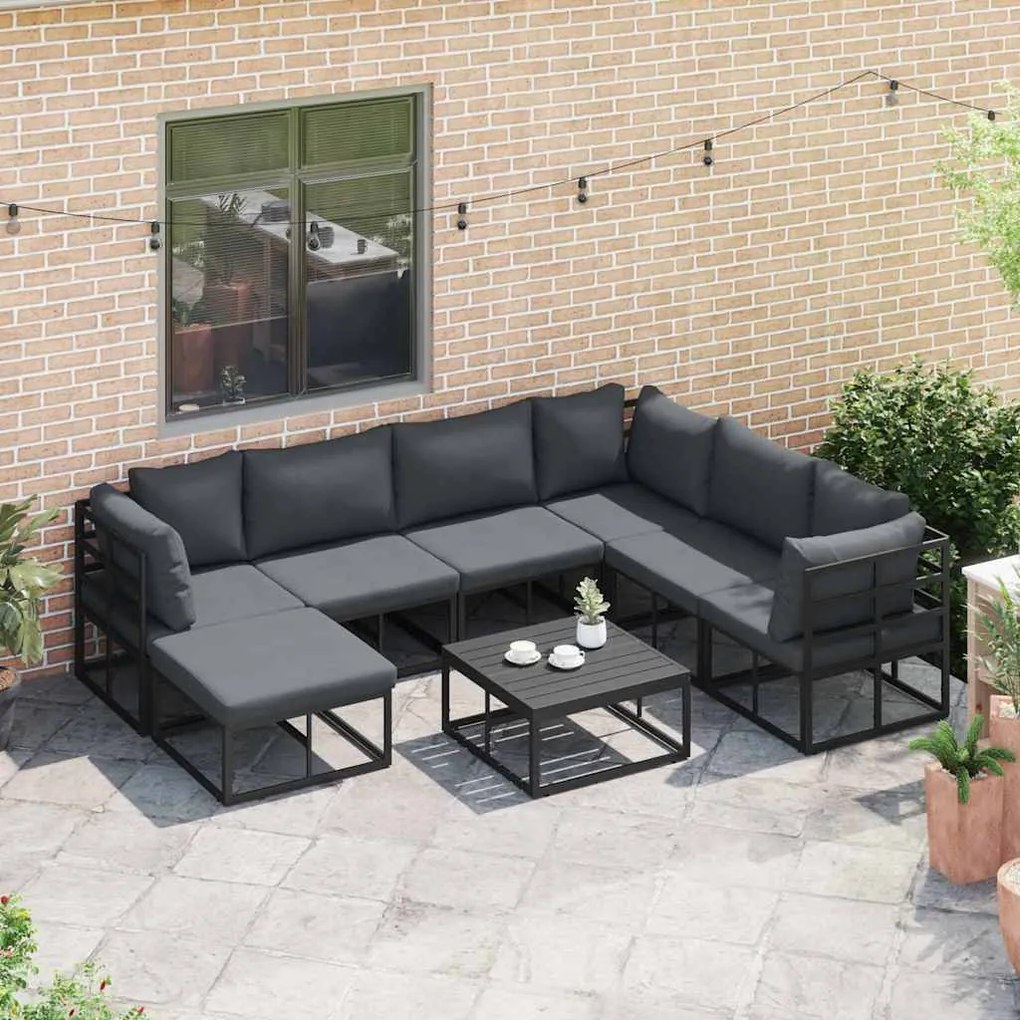 vidaXL Σετ Καναπέ Κήπου με μαξιλάρι 8 pcs Μαύρο Αλουμίνιο