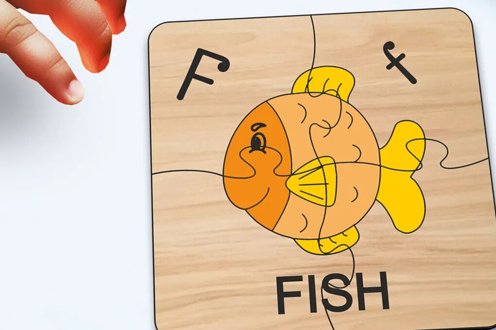 Σετ των 2 Intra απο ξύλο plywood Χρώμα wenge 3mm-4mm πάχος - Fish Kid Puzzle Baby Game Child Play Δίασταση 20x20 cm INTRAFABR-111697119