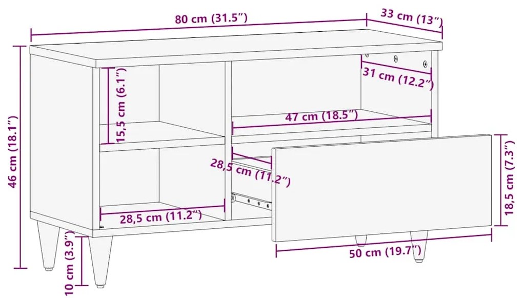 ΈΠΙΠΛΟ ΤΗΛΕΟΡΑΣΗΣ ΜΑΥΡΟ 80 X 33 X 46 ΕΚ. ΑΠΟ ΜΑΣΙΦ ΞΥΛΟ ΜΑΝΓΚΟ 4017809