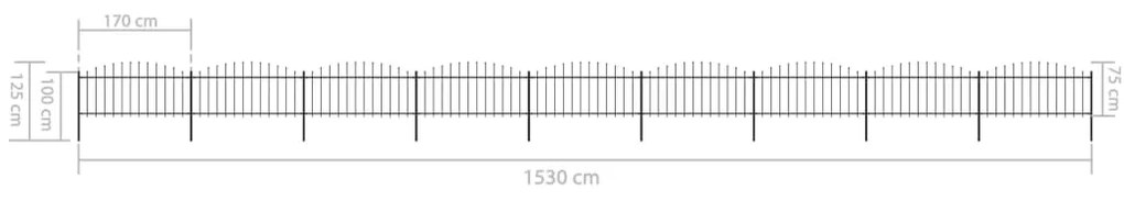 vidaXL Κάγκελα Περίφραξης με Λόγχες Μαύρα (0,5-0,75)x15,3 μ. Ατσάλινα