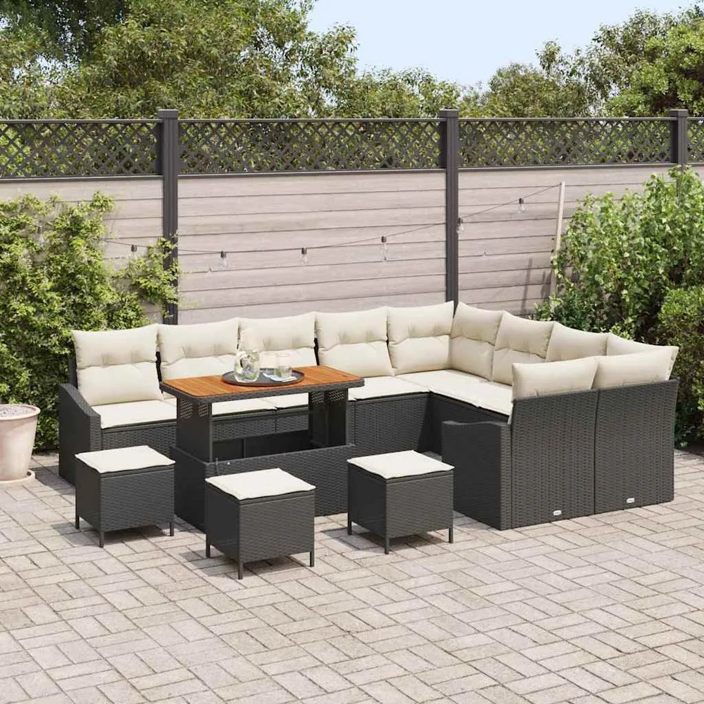 vidaXL Σετ Καναπέ Κήπου 13 pcs Μαύρο, Κρέμα 110 x 55 x 71 εκ