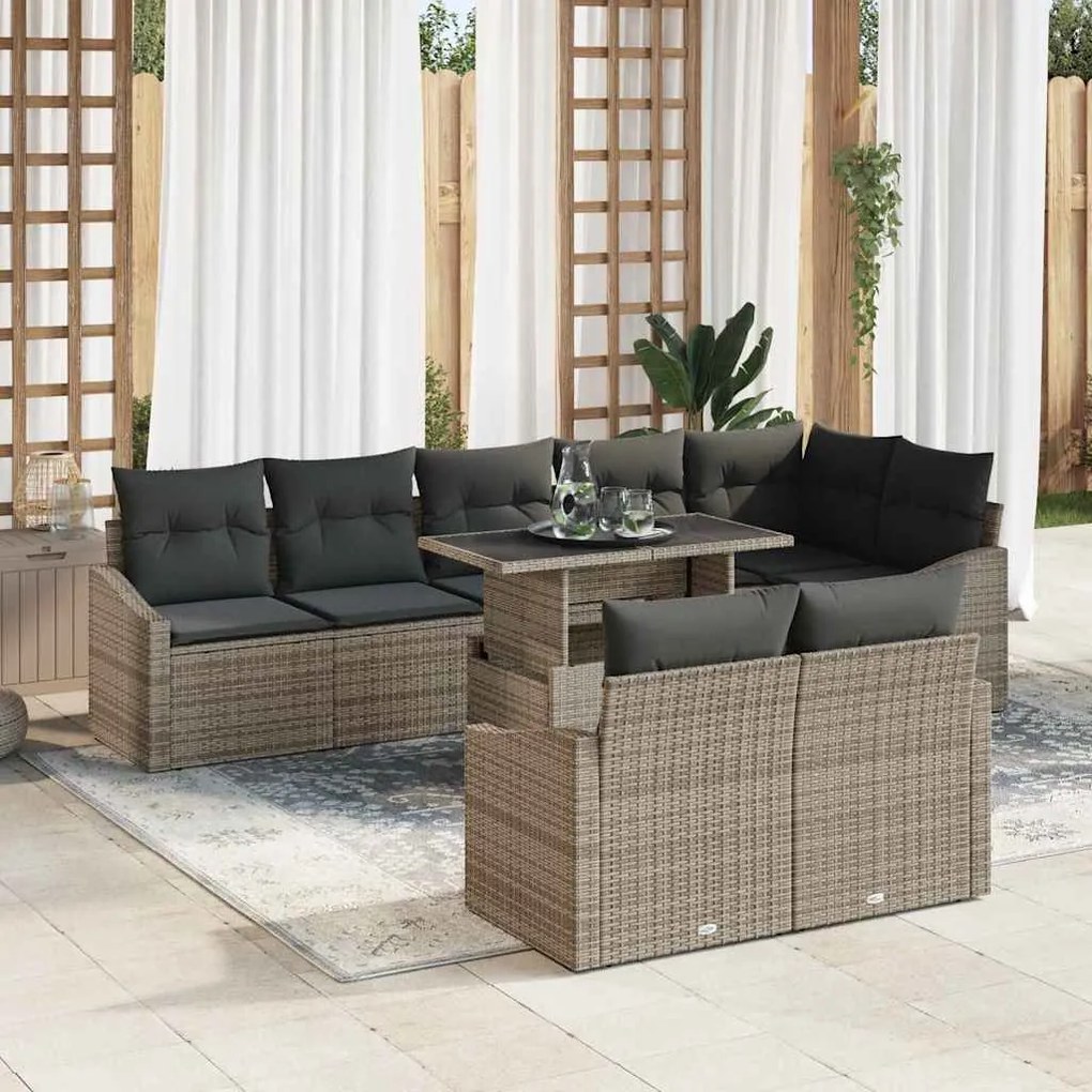 vidaXL Σετ Καναπέ Κήπου με μαξιλάρι 9 pcs Γκρι 100 x 55 x 73 εκ