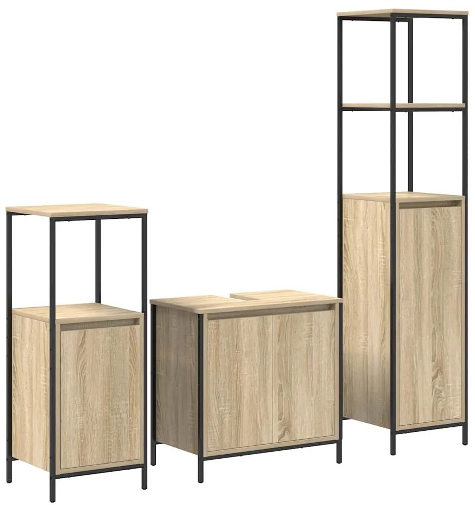 vidaXL Σετ Επίπλων Μπάνιου με ράφι 3 pcs Βελανιδιά Σονομά και Μαύρο