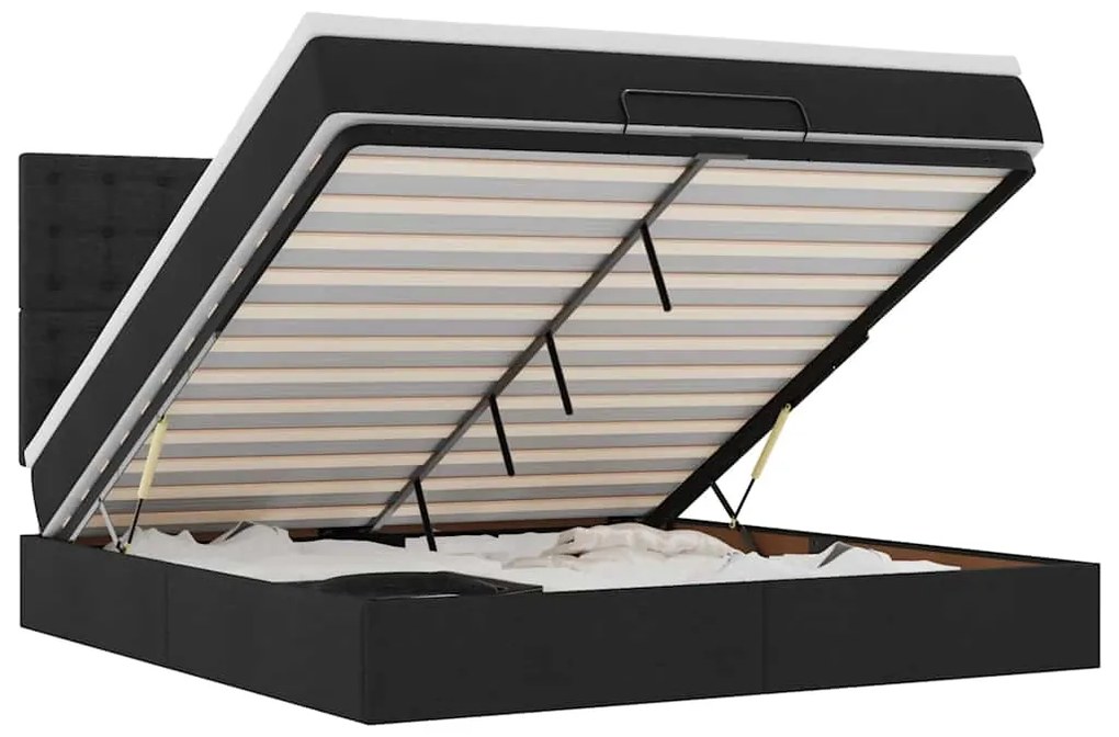 Οθωμανικό κρεβάτι με στρώμα & LEDs Μαύρο ύφασμα 160x200cm