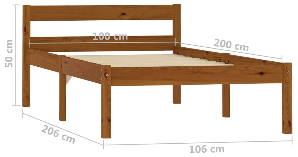 vidaXL Πλαίσιο Κρεβατιού Καφέ Μελί 100 x 200 εκ. Μασίφ Ξύλο Πεύκου