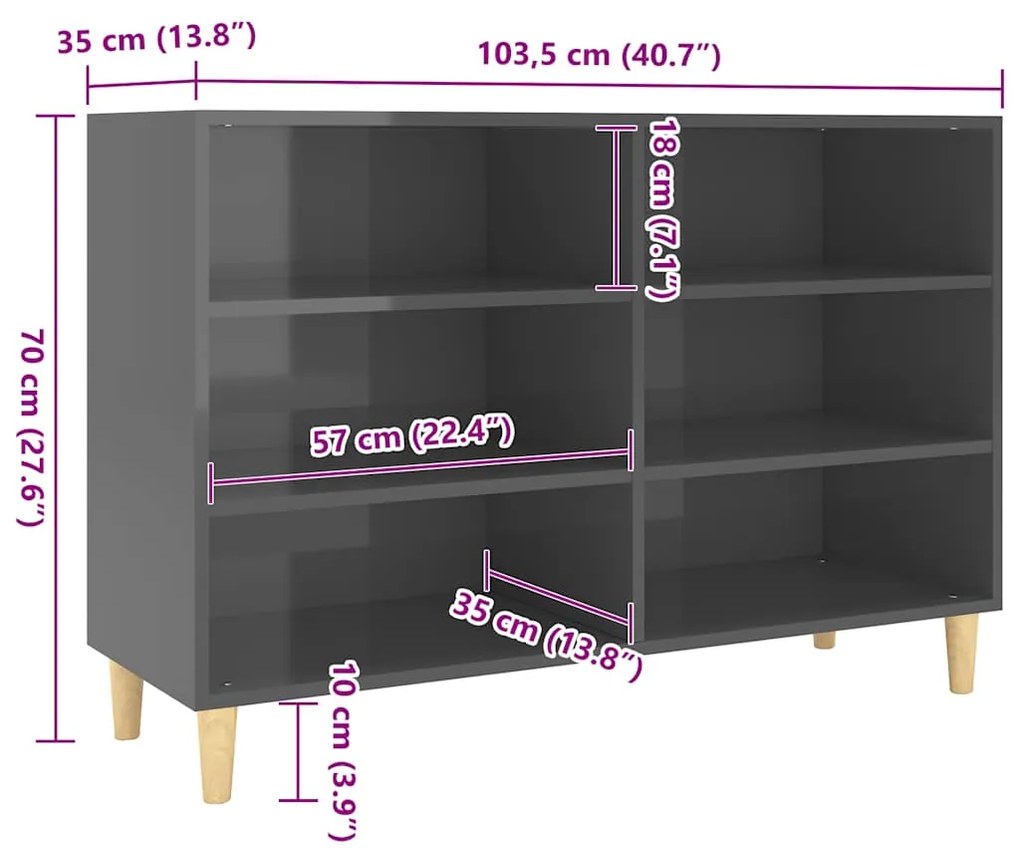 vidaXL Ραφιέρα Γυαλιστερή Γκρι 103,5 x 35 x 70 εκ. από Επεξ. Ξύλο