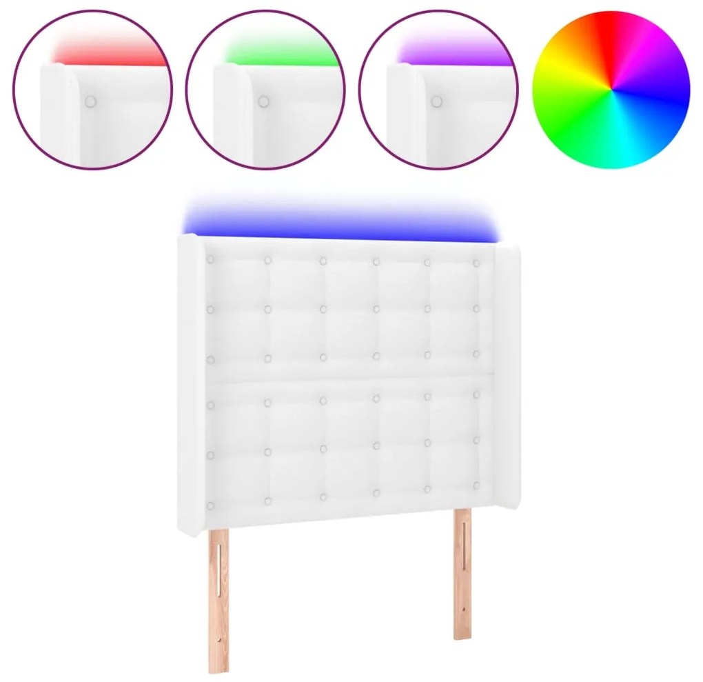 vidaXL Κεφαλάρι Κρεβατιού LED Λευκό 83x16x118/128 εκ.Συνθετ. Δέρμα