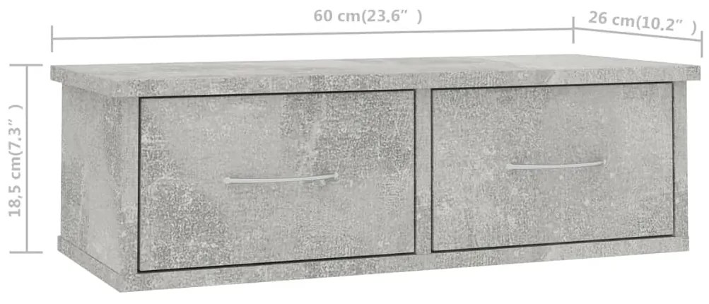 vidaXL Ράφι Τοίχου με Συρτάρια Γκρι Σκυροδ. 60x26x18,5 εκ. Επεξ. Ξύλο