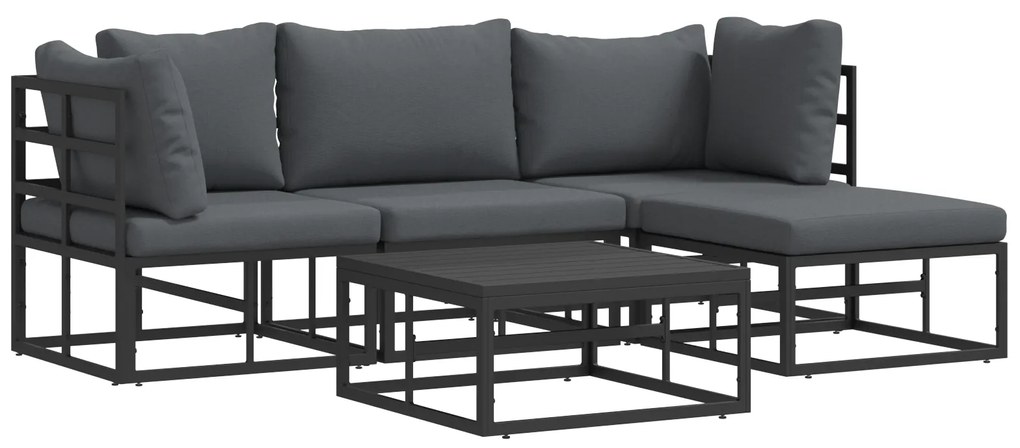 vidaXL Σετ Καναπέ Κήπου με μαξιλάρι 5 pcs Μαύρο Αλουμίνιο