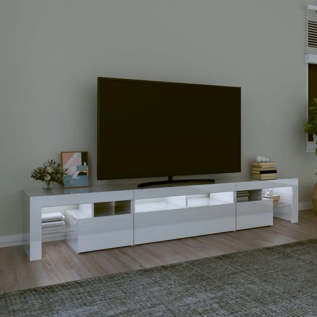 Έπιπλο Τηλεόρασης με LED Γυαλιστερό Λευκό 230x36,5x40 εκ. - Λευκό