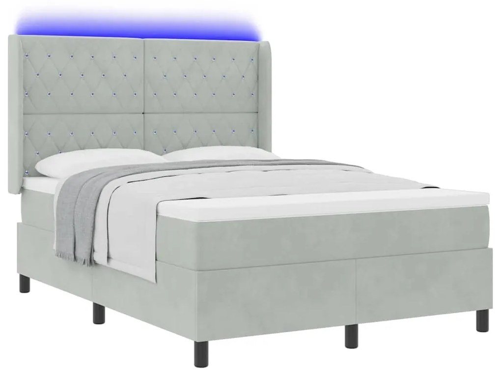 vidaXL Κρεβάτι Box Spring LED με Στρώμα Ανοιχτό γκρι 160 x 200 cm