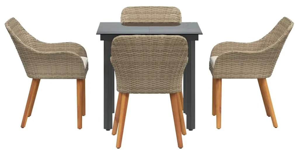 vidaXL Σέτ φαγητού για κήπο με μαξιλάρι 5 pcs Μπεζ συνθετικό ρατάν