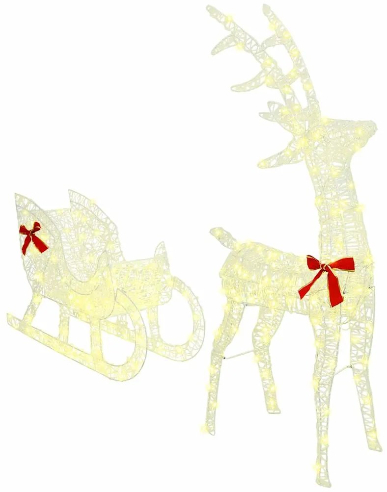 vidaXL Έλκηθρο με Ελάφια Θερμό λευκό 70 x 26 x 128,5 εκ Ακρυλικό