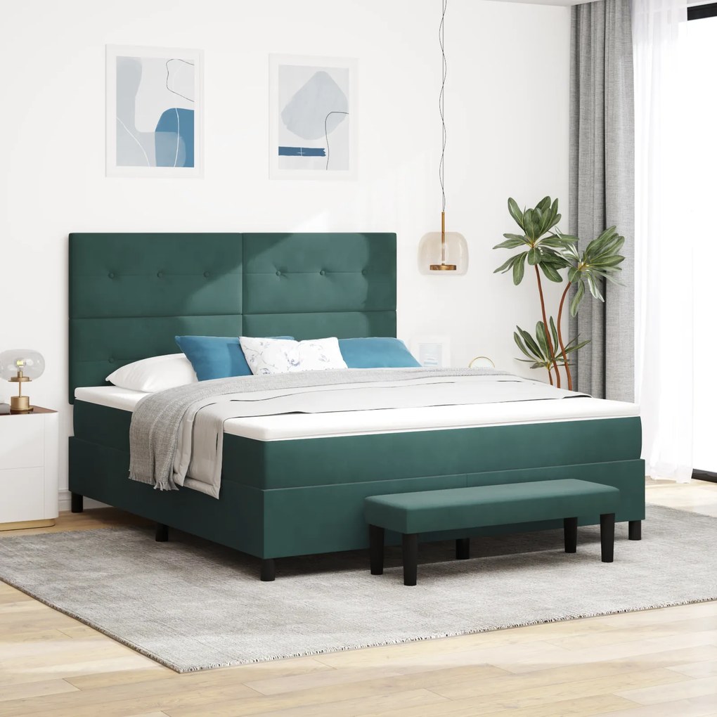 vidaXL Κρεβάτι με ελατήρια Σκούρο πράσινο 180 x 200 cm Βελούδο