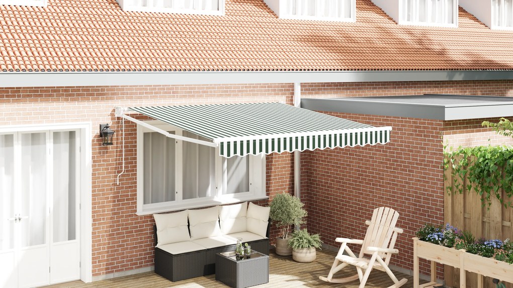 vidaXL Ανασυρόμενη τέντα  Πράσινη και Λευκή 350x250 cm