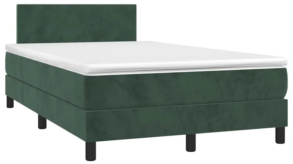 vidaXL Κρεβάτι Boxspring με Στρώμα &amp; LED Σκ. Πράσινο 120x190εκ Βελούδο