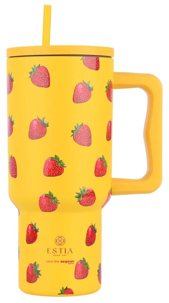 Κούπα Θερμός Με Λαβή &amp; Καλαμάκι 900ml Estia Save The Aegean Tumbler Berry Bright 01-32029