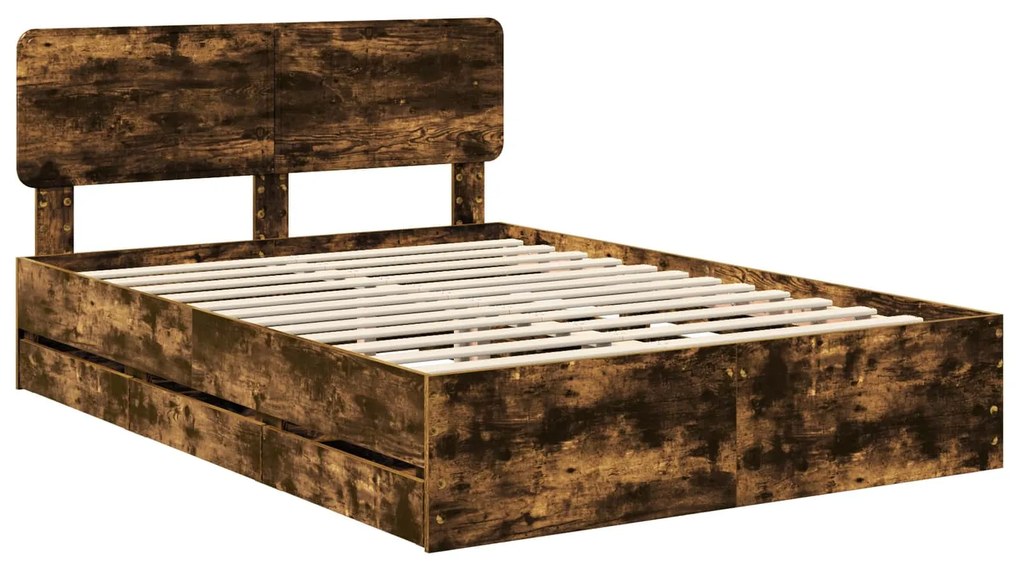 vidaXL Σκελετός Κρεβατιού Καπνιστό Δρύς 160 x 200 cm Μηχανήματος Ξύλο