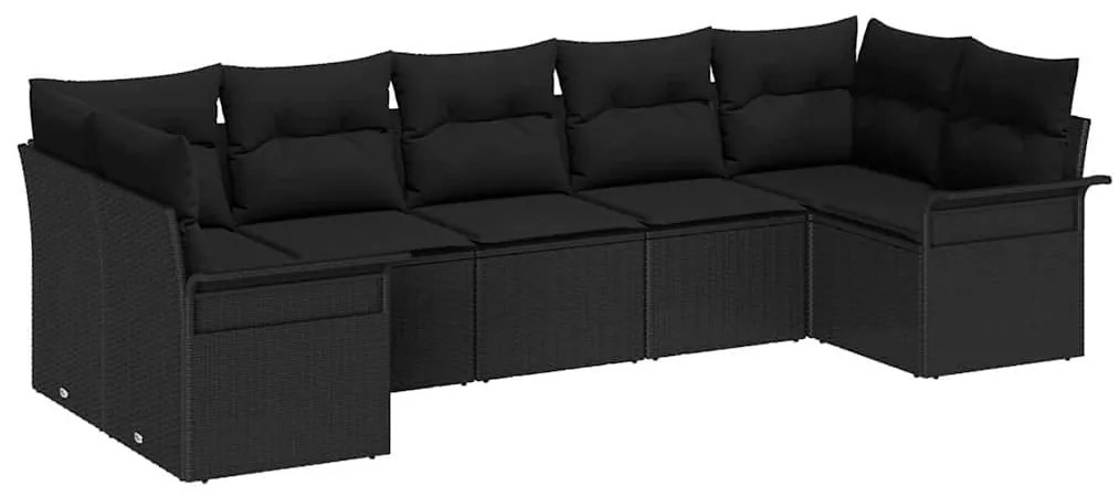 vidaXL Σετ Καναπέ Κήπου με μαξιλάρι 7 pcs Μαύρο Πολυ ράταν