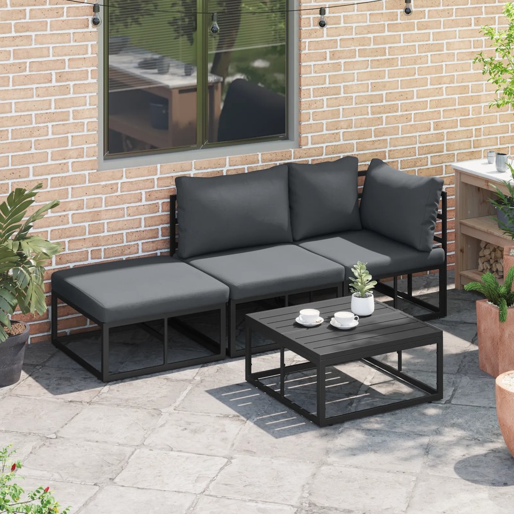 vidaXL Σετ Καναπέ Κήπου 3 pcs Μαύρο 211.5 x 71.5 x 71 εκ Αλουμίνιο