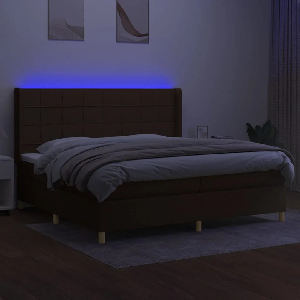 vidaXL Κρεβάτι Boxspring με Στρώμα &amp; LED Σκ.Καφέ 200x200εκ. Υφασμάτινο