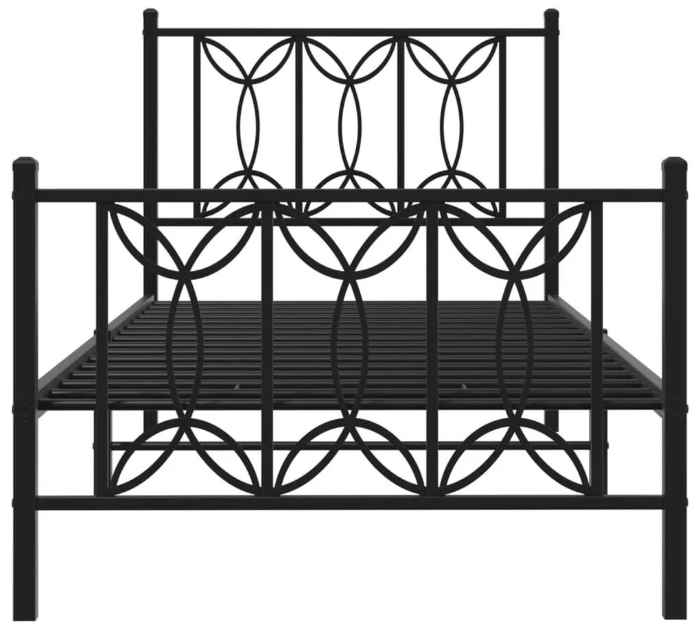 Πλαίσιο Κρεβατιού με Κεφαλάρι&amp;Ποδαρικό Μαύρο 75x190 εκ. Μέταλλο - Μαύρο