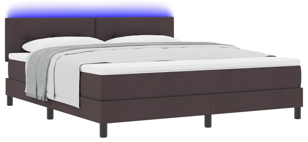 vidaXL κρεβάτι Box Spring με στρώμα & LED σκούρο καφέ 180x200 εκ. ύφασμα