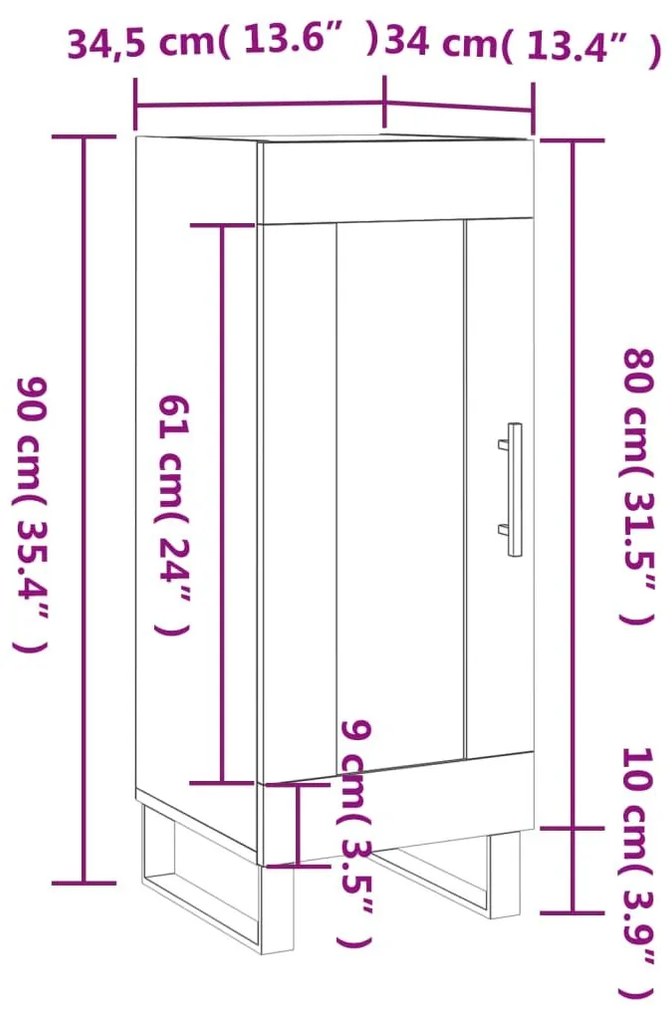 Ντουλάπι Γυαλιστερό Λευκό 34,5x34x90 εκ. Επεξεργασμένο Ξύλο - Λευκό