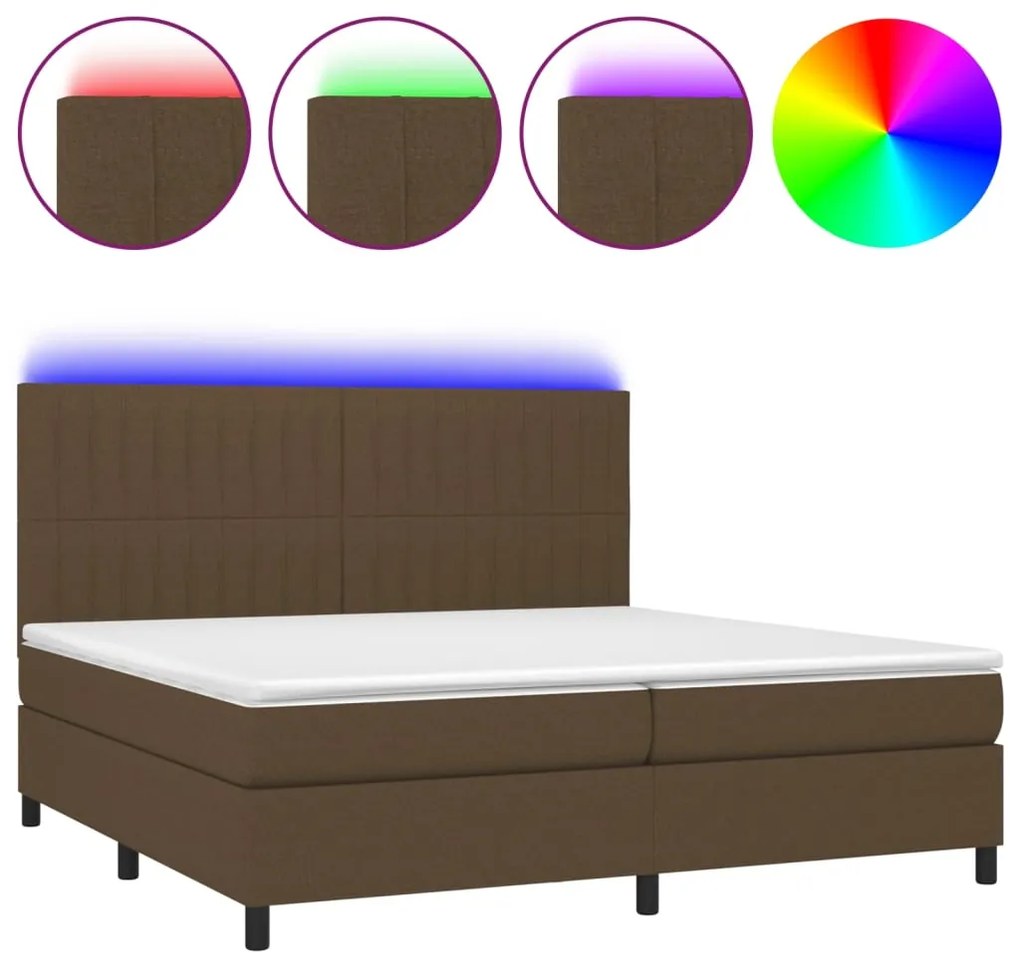 vidaXL Κρεβάτι Boxspring με Στρώμα & LED Σκ.Καφέ 200x200εκ. Υφασμάτινο