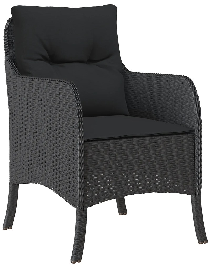 vidaXL Σέτ φαγητού για κήπο με μαξιλάρι 7 pcs Μαύρο Πολυ ράταν