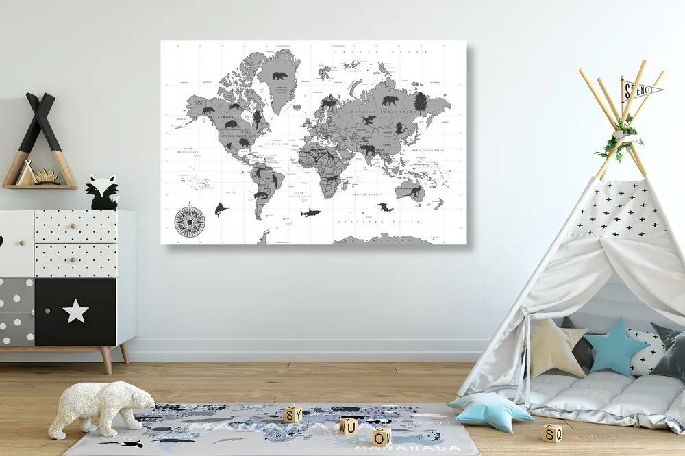 Εικόνα σε χάρτη από φελλό με ζώα σε ασπρόμαυρο σχέδιο - 90x60  flags