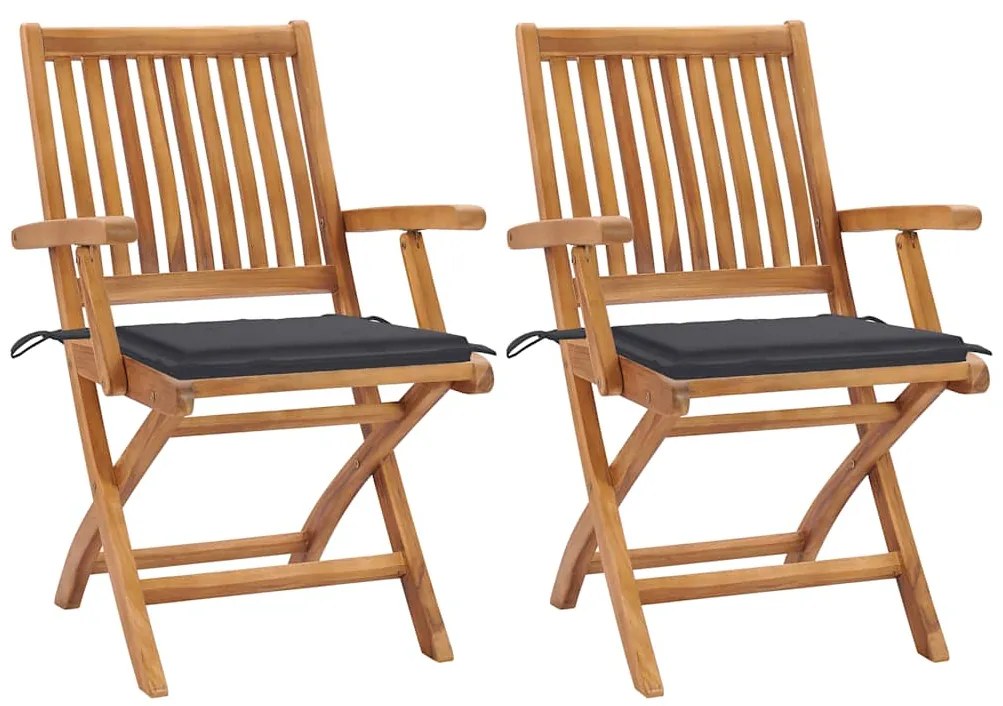 vidaXL Καρέκλες Κήπου 2 τεμ. από Μασίφ Ξύλο Teak με Ανθρακί Μαξιλάρια