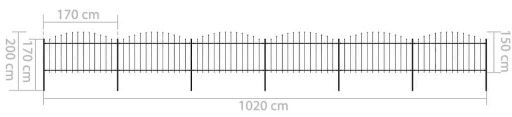 vidaXL Κάγκελα Περίφραξης με Λόγχες Μαύρα (1,25-1,5)x10,2 μ. Ατσάλινα