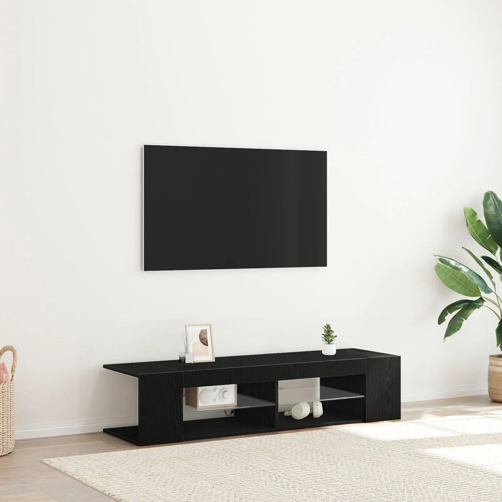 Ντουλάπα τηλεόρασης με LED Φώτα Μαύρη Δρυς 135x39x30 εκ Επεξεργασμένο ξύλο