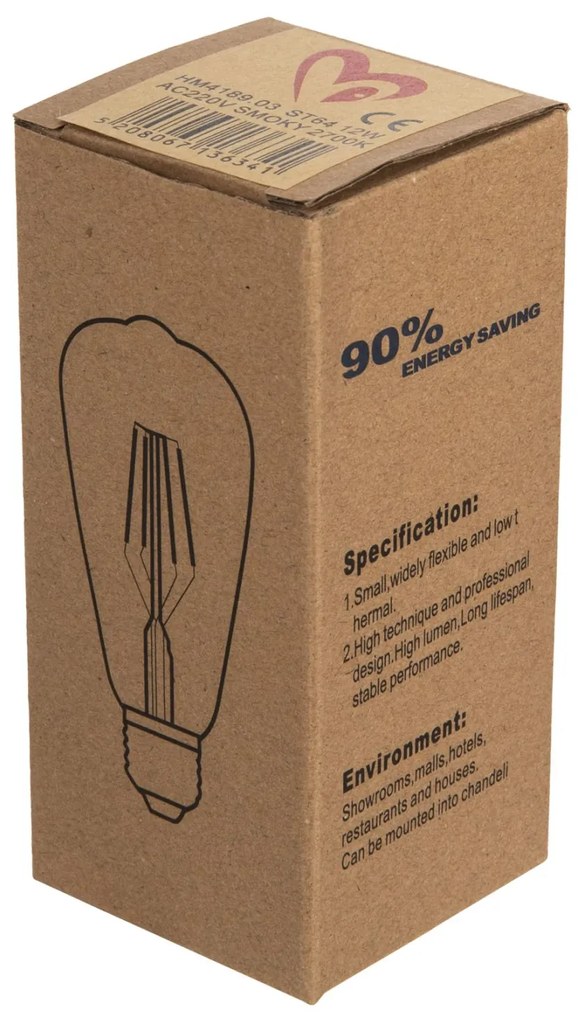 Λαμπτήρας Led Filament 12W E27 3000K Smoke