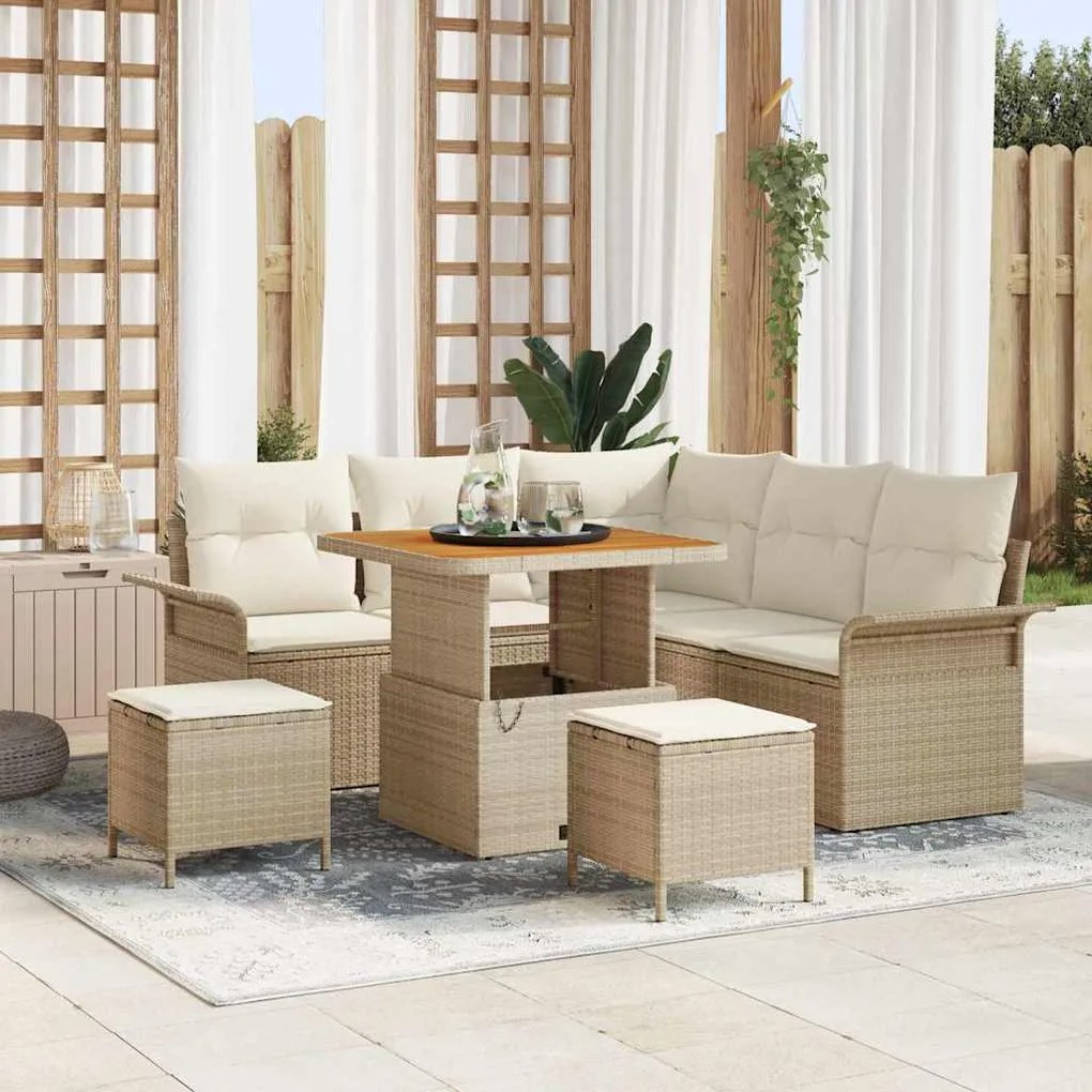 vidaXL Σετ Καναπέ Κήπου Ρυθμιζόμενο ύψος 8 pcs Μπεζ συνθετικό ρατάν