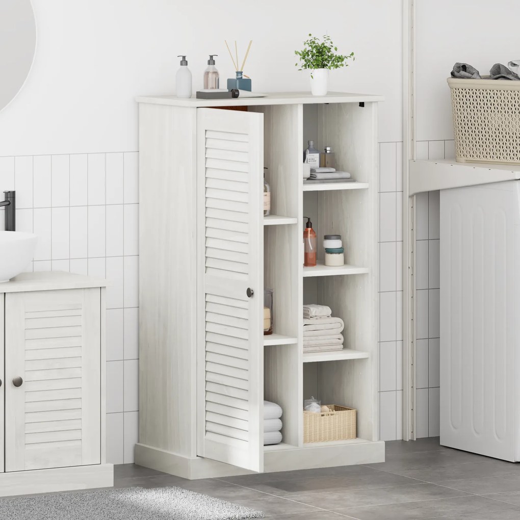 vidaXL Ντουλάπι Μπάνιου Λευκό 68 x 34 x 110 εκ. Μασίφ ξύλο πεύκου