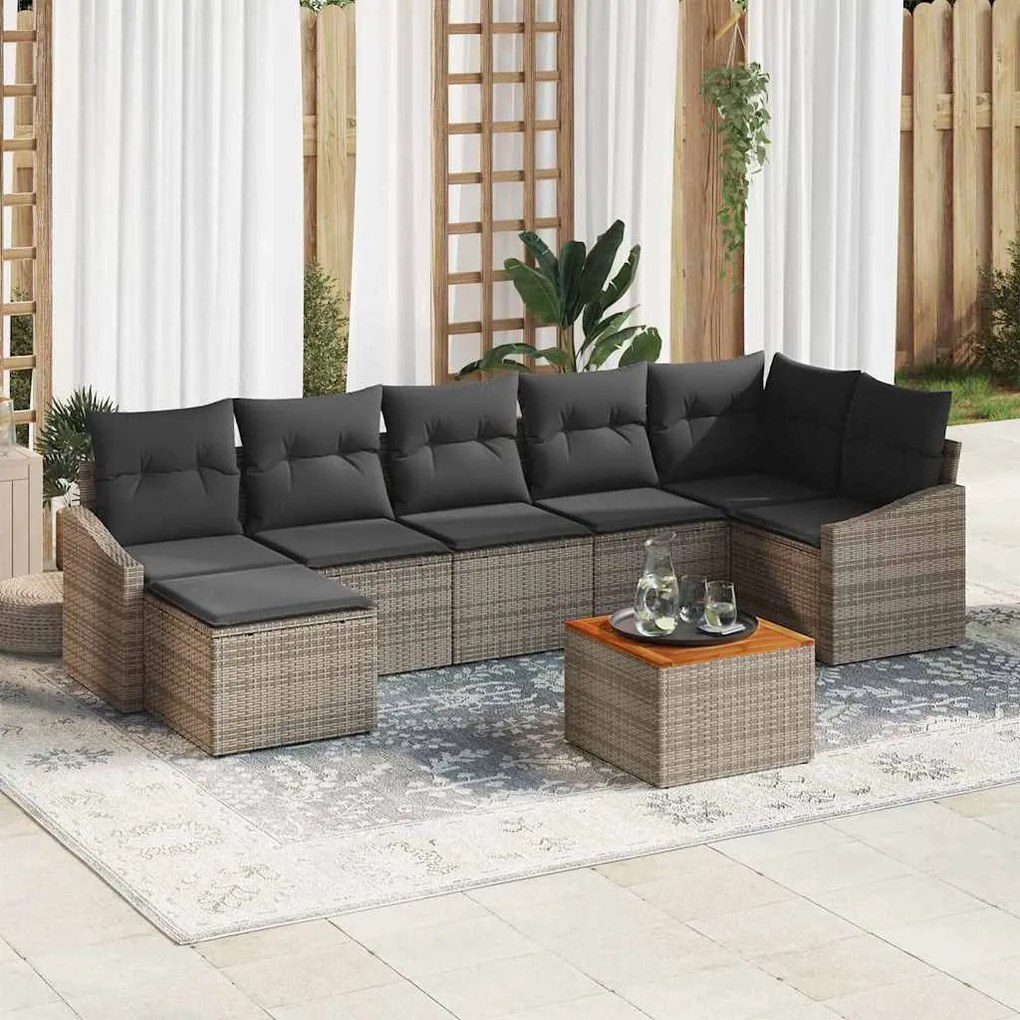 vidaXL Σετ Καναπέ Κήπου με μαξιλάρι 8 pcs Γκρι Πολυ ράταν