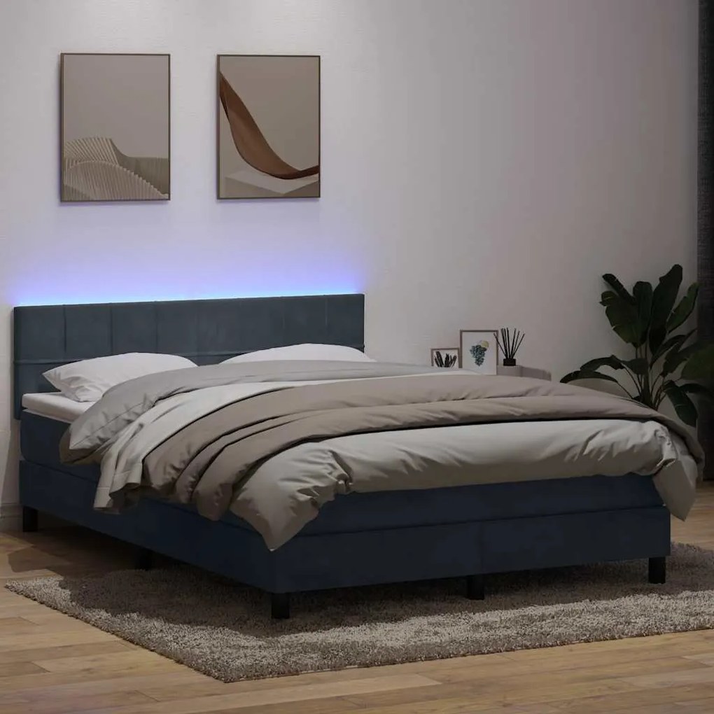 vidaXL Κρεβάτι Boxspring με Στρώμα &amp; LED Σκούρο Γκρι 140x210 εκ. Βελούδινο