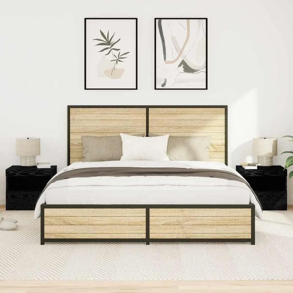 Κομοδίνο 2 pcs Μαύρη Οξυά 50 x 40 x 45 cm Επεξεργασμένο ξύλο