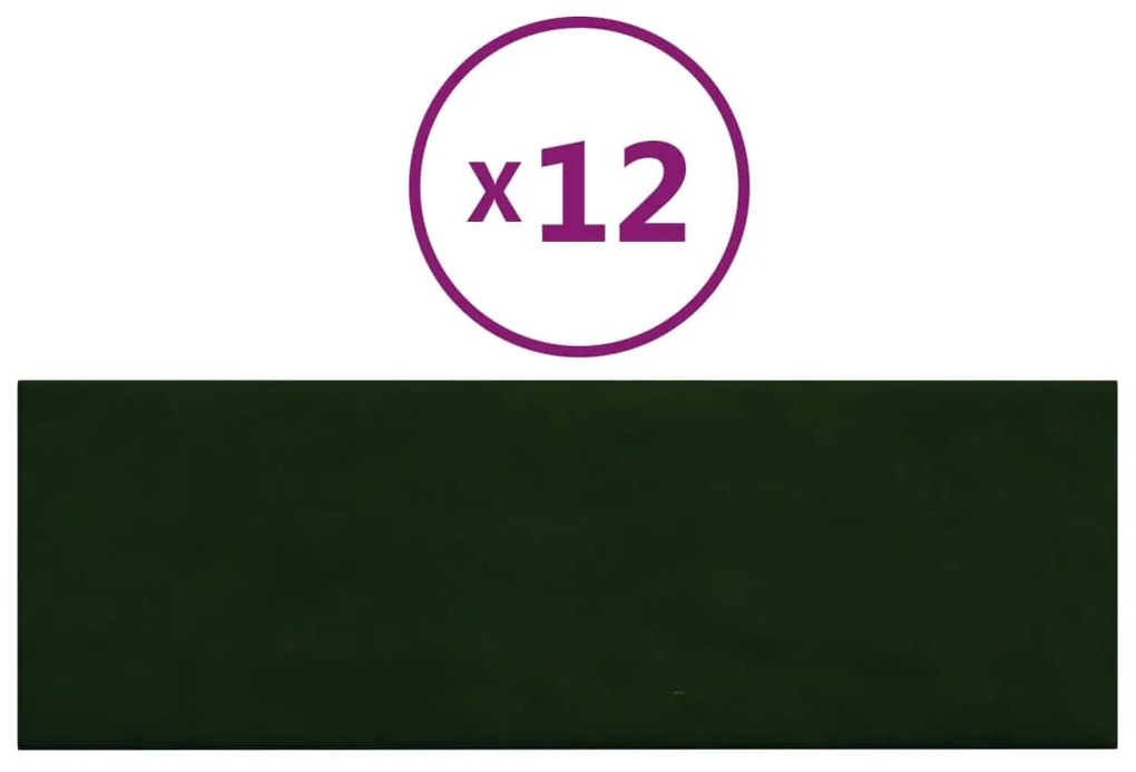 vidaXL Πάνελ Τοίχου 12 τεμ. Σκούρο πράσινο90 x 30 εκ. 3,24 μ² Βελούδο