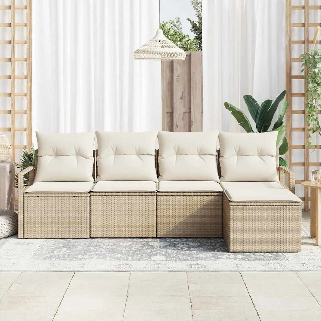 vidaXL Σετ Καναπέ Κήπου 5 pcs Μπεζ Πολυ ράταν