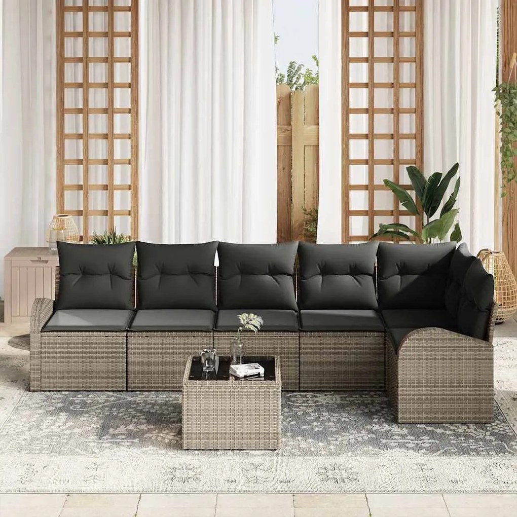 vidaXL Σετ Καναπέ Κήπου με μαξιλάρι 7 pcs Γκρι Πολυ ράταν