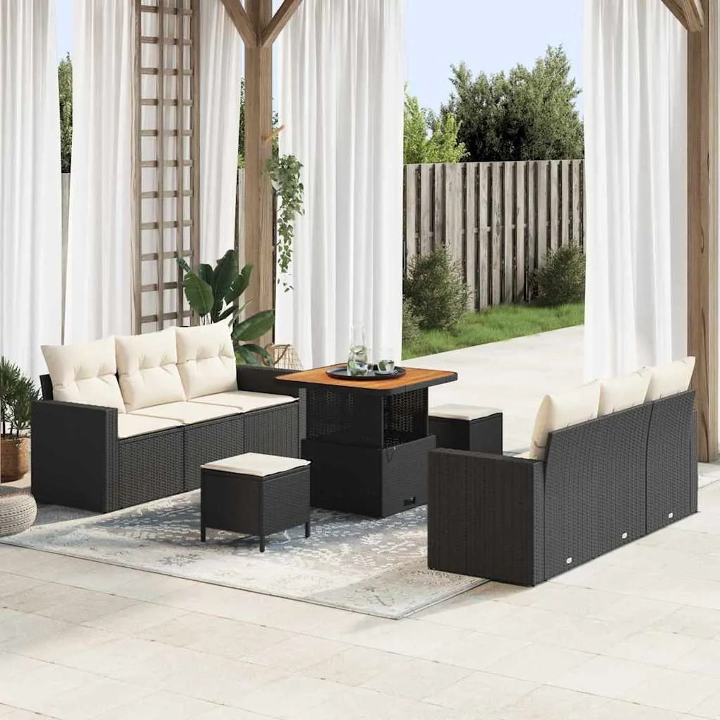 vidaXL Σετ Καναπέ Κήπου Ρυθμιζόμενο ύψος 9 pcs Μαύρο συνθετικό ρατάν