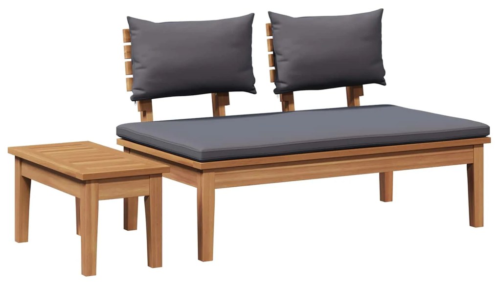 Παγκάκι κήπου 2 pcs Γκρι και Καφέ Μασίφ ξύλο teak